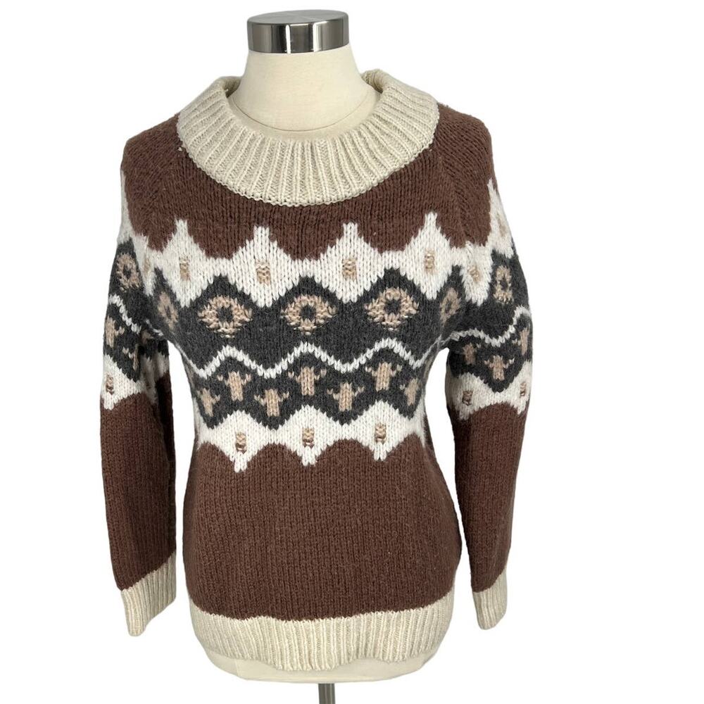 AERIE Women's Fair Isle Crew Neck Wool Blend Long Sleeve Sweater Small Petite